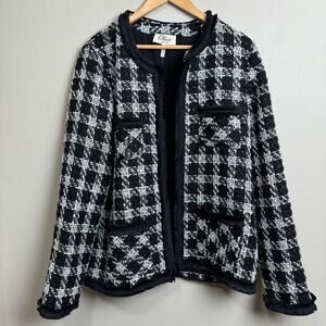 NWT Anthropologie Ollari checkered tweed collarless jacket women's XL